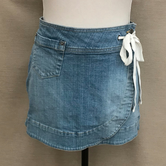 wrap mini denim skirt